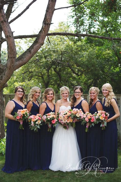 navy blue peach wedding.